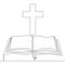 Continuous line drawing Church logo Bible with Christian cross religion concept