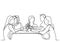 Continuous line drawing of company of friends dining in restaurant