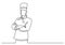 Continuous line drawing of confident chef standing