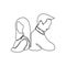 Continuous line drawing of couple in conflict. Girl and man no looking each other feeling desperate. Relationship problems
