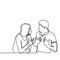 Continuous line drawing of couple in conflict. Man and women talking each other with angry gesture vector illustration isolated