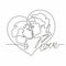 Continuous line drawing - a couple of kisses. Loving man and woman. Heart. Love. Valentine card . Vector.