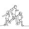 Continuous line drawing of dad playing with his two children. Happy father running together with son and daughter. Happy family