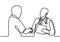 Continuous line drawing of doctor talking with patient. Provide an explanation of the diagnosis of the patient`s disease. Holding