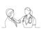 Continuous line drawing of doctor and woman patient talking