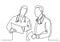 Continuous line drawing of doctors discussing diagnosis