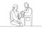 Continuous line drawing of doctors and patient dialog. Professional doctor talking to the patient and explain about diagnosis.