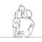 Continuous line drawing of father and his daughter vector illustration trendy character minimalist design