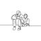 Continuous line drawing of father and son sit and talk together. Character dad and son happy talking.Family concept hand drawn