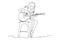 Continuous line drawing of  female sitting guitarist playing guitar. Dynamic musician artist performance concept single line