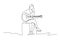 Continuous line drawing of  female sitting guitarist playing guitar. Dynamic musician artist performance concept single line