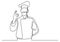 Continuous line drawing of french chef showing ok sign