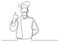 Continuous line drawing of french chef showing thumb up