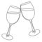 Continuous line drawing. Glasses of wine. Vector illustration.