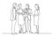 Continuous line drawing of group of business professionals standing discussion