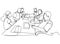 Continuous line drawing of a group of friends Enjoying a line dancing vector illustration