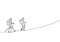 Continuous line drawing of group two people hiking and climbing adventure travelers