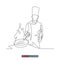 Continuous line drawing of hand drawn chef preparing food. Scene in the kitchen. Vector illustration.