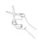 Continuous line drawing of hand holding scissors. Single line art with active stroke