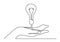 continuous line drawing of hand showing light bulb or idea metaphor