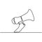 Continuous line drawing of hand with speaker. Horn speaker hold by hand. Horn speaker sign and symbol for announcement or