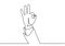 continuous line drawing of a hand symbol with okay or OK gesture. Business metaphor concept sign of agreement