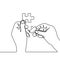 continuous line drawing of hands solving jigsaw puzzle minimalist design