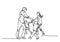 Continuous line drawing of happy family cheering