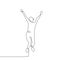 Continuous line drawing of happy person rising his hands vector illustration