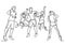 Continuous line drawing of happy teenagers jumping and having fun