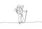 Continuous line drawing of hijab girl with backpack hiking minimalist design