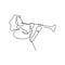 continuous line drawing of jazz musicians playing trumpet music instruments