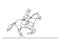 Continuous line drawing of jockey riding horse