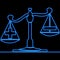 Continuous line drawing justice law judgement balance Scales weighing icon neon glow vector illustration concept