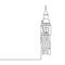 Continuous line drawing of London City of Westminster Big Ben clock tower