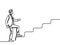 Continuous line drawing a man climbs the stairs. Vector illustration.