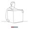 Continuous line drawing of A man holding a large cardboard box. Loader at work. Transportation of things. Template for your design