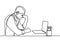 Continuous line drawing of man with laptop feels frustrated expressing distress and annoyance of display on his notebook. His