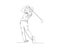 Continuous line drawing of man playing golf. Single one line art concept of professional golfer swinging the stick to hit ball