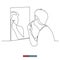 Continuous line drawing of A man shaves his face in front of a mirror. Template for your design works. Vector illustration