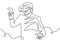 Continuous line drawing of man in VR glasses, holding motion controller. A male playing virtual games hand drawn line art doodle