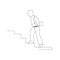 continuous line drawing of man walkin up stairs. isolated sketch drawing of man walkin up stairs line concept. outline thin stroke