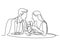Continuous line drawing of man and woman dating dining in restaurant