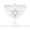 Continuous line drawing menorah Hanukkah concept