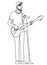 Continuous line drawing of musician plays acoustic bas-guitar vector illustration isolated on white.