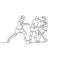 Continuous Line Drawing or One Line Drawing of two Soccer Players scrambling for ball