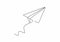 Continuous line drawing of paper airplane. Craft plane business metaphor hand drawn sketch minimalism and simplicity style