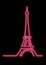 Continuous line drawing of Paris Eiffel tower with neon vector effect