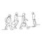 Continuous line drawing of people walking on the street after work time conteptual hand drawn minimalism lineart design isolated