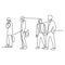 Continuous line drawing of people walking on the street after work time conteptual hand drawn minimalism lineart design isolated